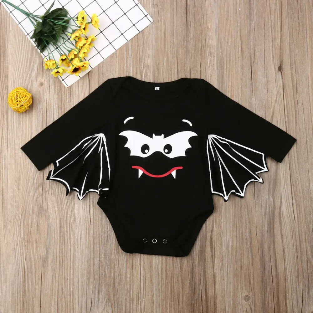 2019 New Newborn Baby Girl Boy Brother Sisters Halloween Bat Clothes Romper T-Shirt Tops Cool Costume Party Clothes 3M-5Y