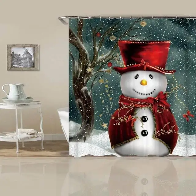 03 Curtains Merry Christmas набор для ванной Снеговик Дед Мороз Санта колокольчик лося узор водонепроницаемый Душ шторы Туалет крышка коврик нескользящий ковер - Цвет: 03 Curtains
