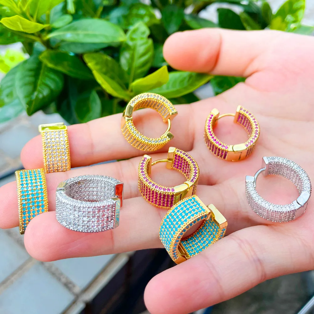 Pera Trendy Micro Full Multicolor CZ Pave Golden Color Circle Hoop Earrings for Women Wedding Party Exquisite Jewelry Gift E761