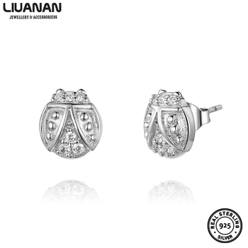 

Chic Silver Stud Earrings with CZ 100% Real 925 Sterling Silver Earrings Ladybug Geometric Earrings for Women Fine Jewelry Gift