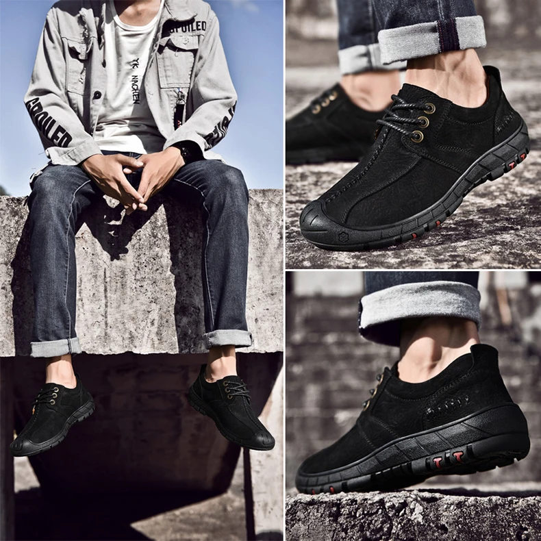 Handmade High Quality Men Shoes Spring Autumn Natural Leather Casual Shoes Flats Breathable Outdoor Shoes Men