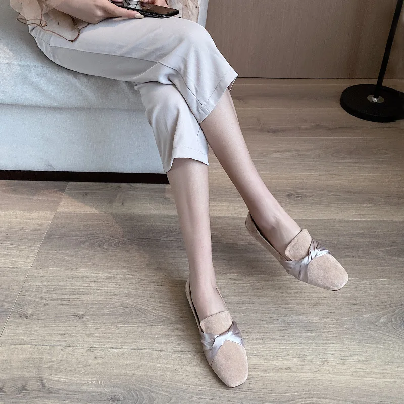 2021 Spring New Shallow Mouth Love Women's Shoes S'j Wild Net Celebrity Flat Square Head Fairy Gentle Single Shoes Women