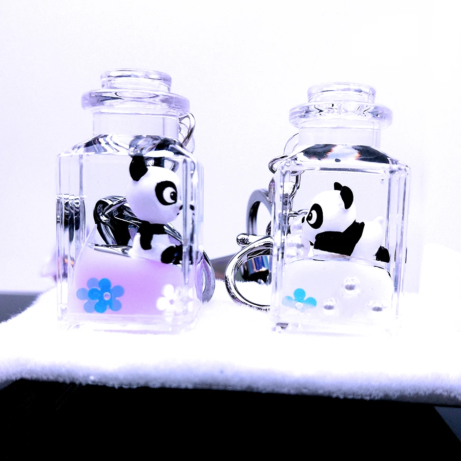 

Moving Glitter Liquid Key Chain Cute Cartoon Animal Heart Shaped Keyring Surf Floating Panda For Women Men Keychain Couples Gift