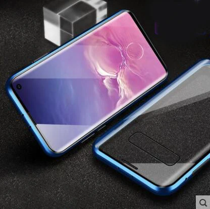 Двусторонняя 360 градусов Магнитная Адсорбция Стекло чехол для samsung Galaxy A50 A70 A40 A30 A60 A10 A7 A8 A9 чехол для телефона чехол - Цвет: Blus