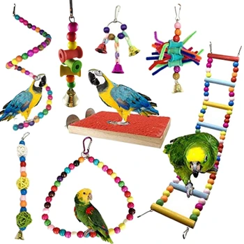 

Bird Parrot Toys, Bird Swing Hanging Toy, Bird Cage Toys Hammock Bell Swing Ladder Perch Chewing Toys for Parrots, Parakeets Coc