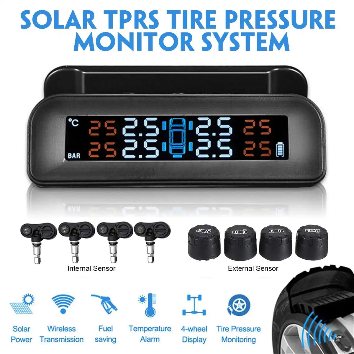 Умный автомобиль TPMS система контроля давления в шинах Солнечная энергия цифровой ЖК-дисплей Автоматическая охранная сигнализация s датчик давления в шинах