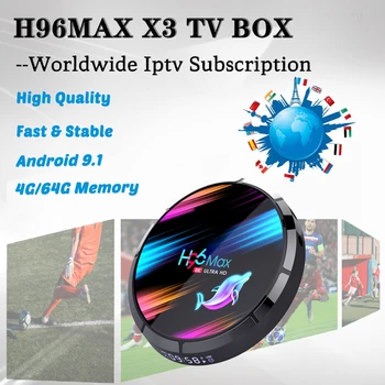 

H96MAX X3 Android 9.1 Smart TV Box 4G/64G With World IPTV Subscription French Belguim Poland Spanish Scandinavia Arabic XXX EPG