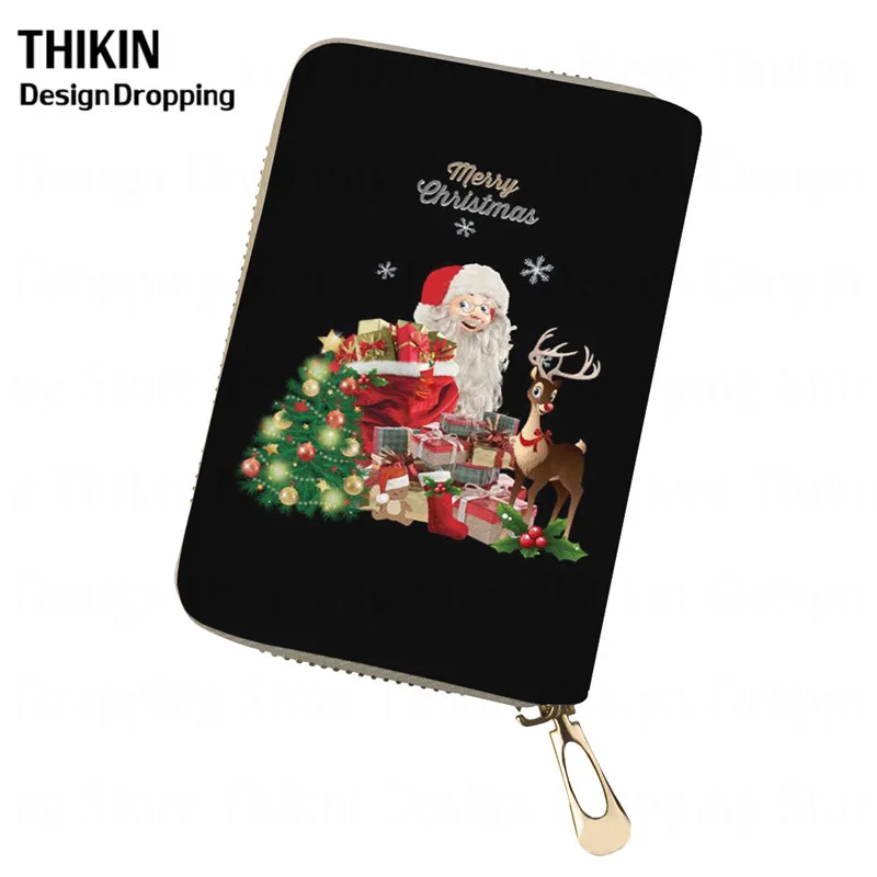 THIKIN Merry Christmas кожаный женский держатель для карт, женские кошельки, сумка для кредитных карт, кошелек, студенческий чехол для ID карт, защита на молнии - Цвет: as picture