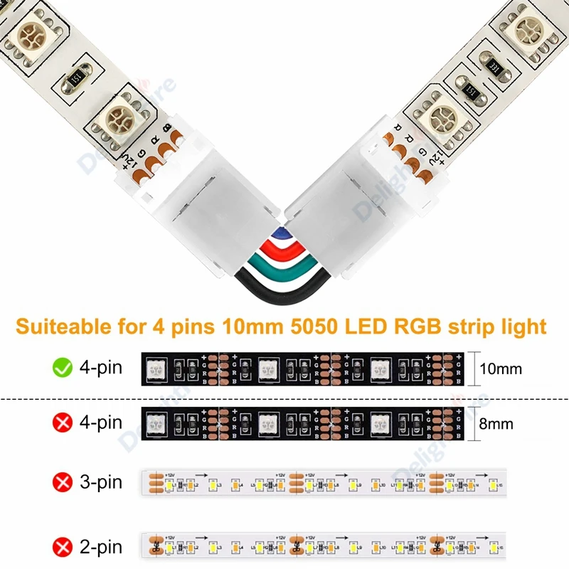 VIPMOON 20PCS Connecteur led 4 broches, Connecteur de bande LED RGB 8mm  pour bande LED RGB SMD 2835 3528.