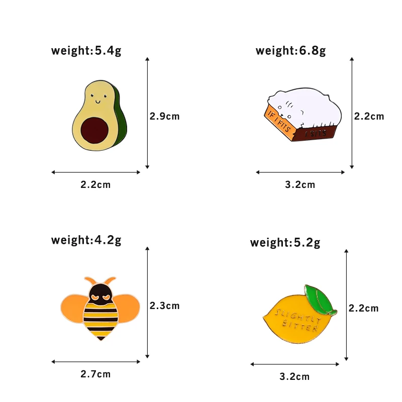 Мультяшная Милая брошь авокадо, лимонная пчела, кошка, эмалированная булавка для женщин, рюкзак, значки, куртки, нагрудная булавка, модная детская бижутерия для девочек, подарок