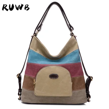 

RUWB Canvas Bags Handbags Women Famous Brands Bump Color Stitching Tote Bag Ladies Multifunctional Shoulder Bags Female Bagpack