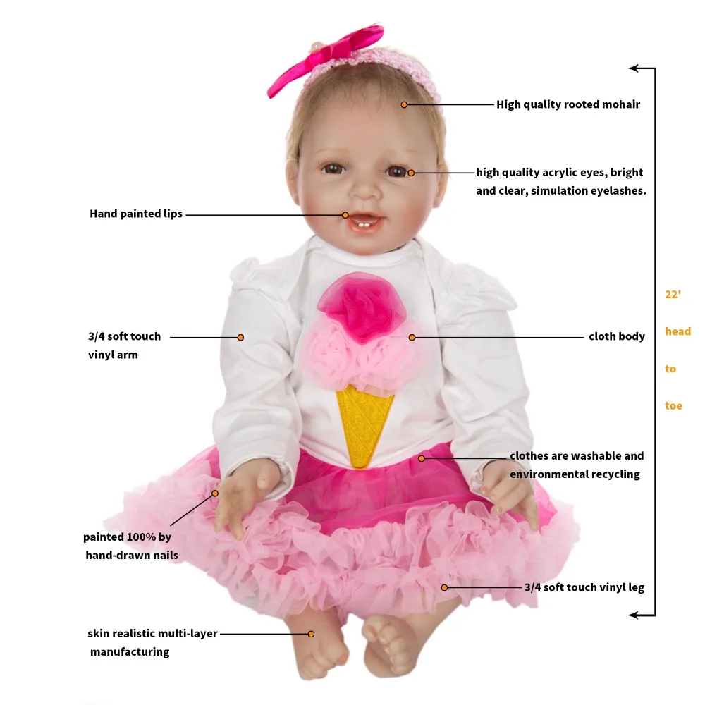 KEIUMI реалистичные куклы для новорожденных девочек, 22 дюйма, мягкие силиконовые куклы Boneca Reborn, лучший подарок для детей, Playmates