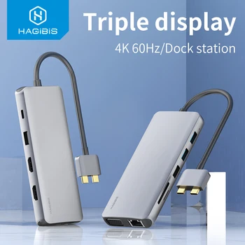 

Hagibis USB C HUB Type C to Multi HDMI VGA USB 3.0 HUB RJ45 Audio PD SD/TF Adapter Triple display dock for MacBook Pro/Air 2020
