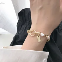 AOMU Корея геометрический круглый неправильный металлический винтажный браслет, имитация жемчуга браслеты для женщин браслеты ювелирные изделия