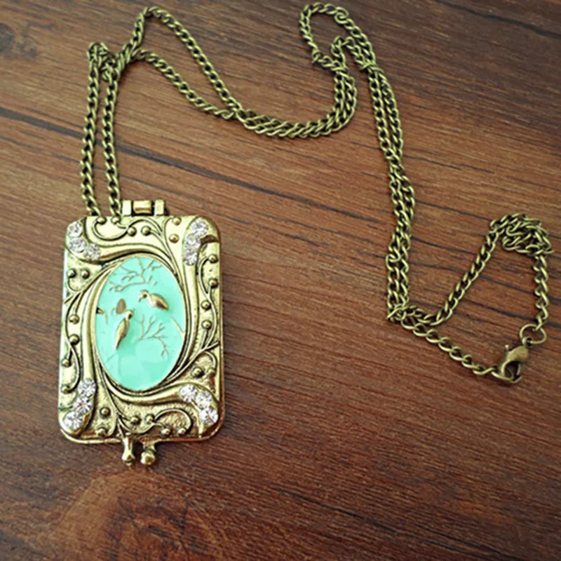 1PCS Trendy Vintage Birds Photo Frame Box Pendant Necklace Can Open Rhinestone Necklaces For Women Jewelry | Украшения и