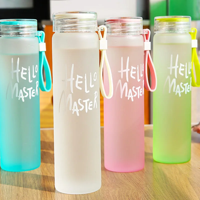 Цветная стеклянная бутылка для воды 450 мл цветная летняя Взрывозащищенная модная