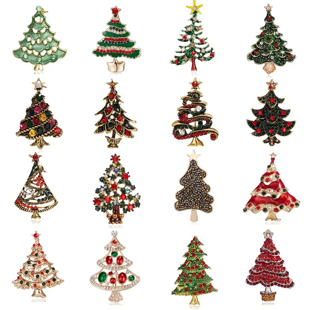 24 Style Vintage Multicolor Crystal Christmas Tree Brooches Women 2020 Rhinestone Collar Pins Fashion Jewelry Wholesale | Украшения и