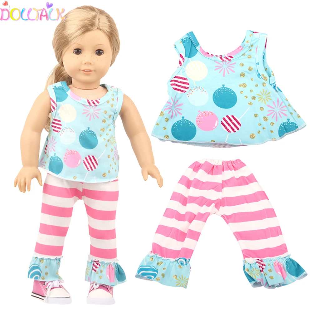 Fashion Ocean Elements Two Pcs Clothes Set Fit 18 "American Doll Light Blue Small Fresh Suit For 43Cm New Born Russia Girl Doll