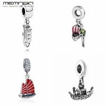 Красная Эмаль Китайский мусорный корабль Венеция Гондола Круизная линия корабль подвеска Подвески Бусины Подходит браслет 925 пробы серебряные ювелирные бусинки