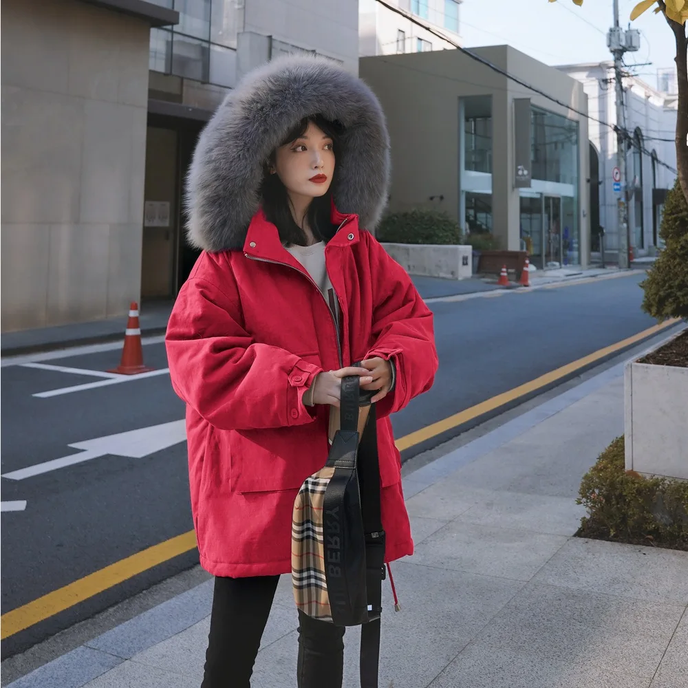 

Photo Shoot Short Workwear Cotton Overcoat Parka 2019 Winter New Style Fashionable WOMEN'S Dress Retro Large Fur Collar Cotton C