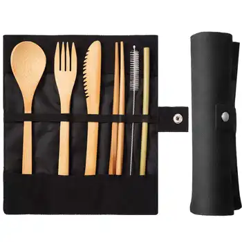 

6 Pcs Tableware Sets Natural Eco-Friendly Bamboo Wood Fork Spoon Cutlery Set Cutlery Tableware Dinnerware Sets