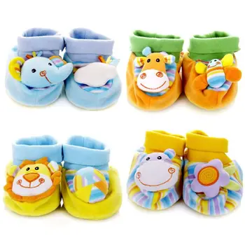 

Infant Cartoon Socks Animal Soft Plush Baby Rattle Toys Newborn Foot Finder Sock