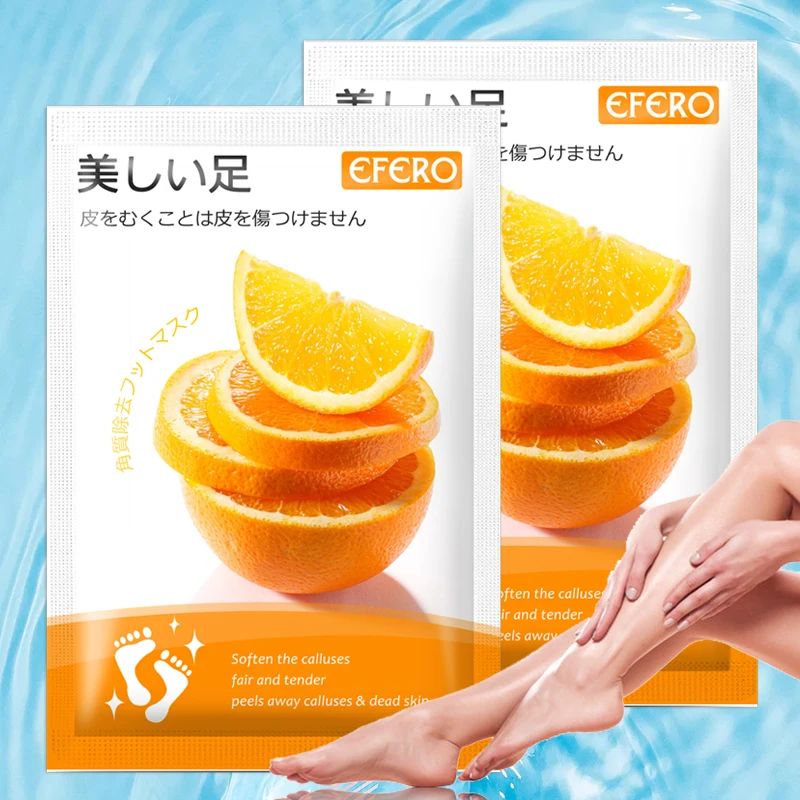 

EFERO 2Pair Exfoliating Foot Mask Peel Feet Mask Remove Callus Hard Dead Skin Orange Essence Pedicure Socks Peeling Feet Mask