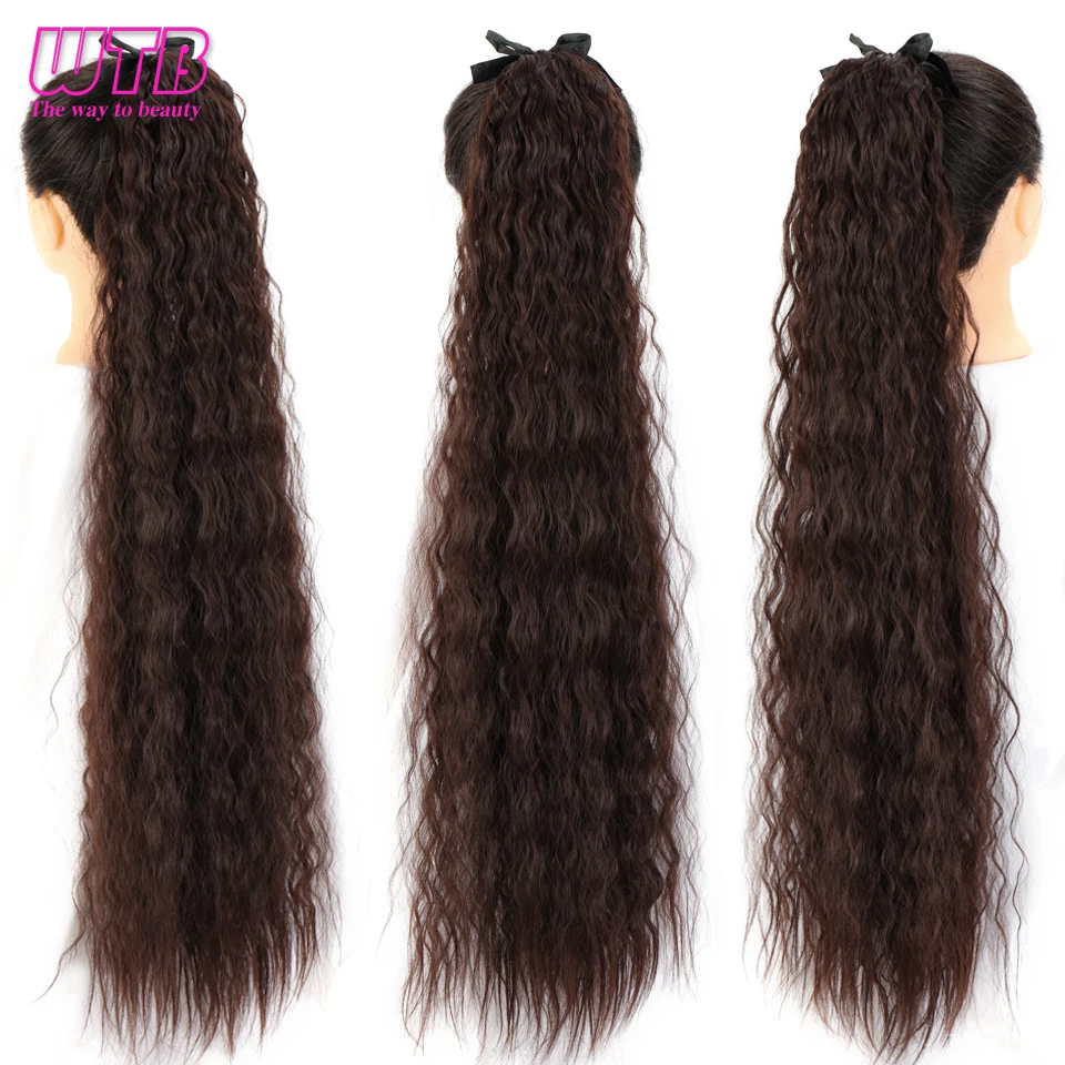 WTB Synthetic Long Corn Wavy Ponytail Natural Drawstring Ribbon Fake Hair Pony Tail Clip In Extensions Women Hairpieces fake hair extensions