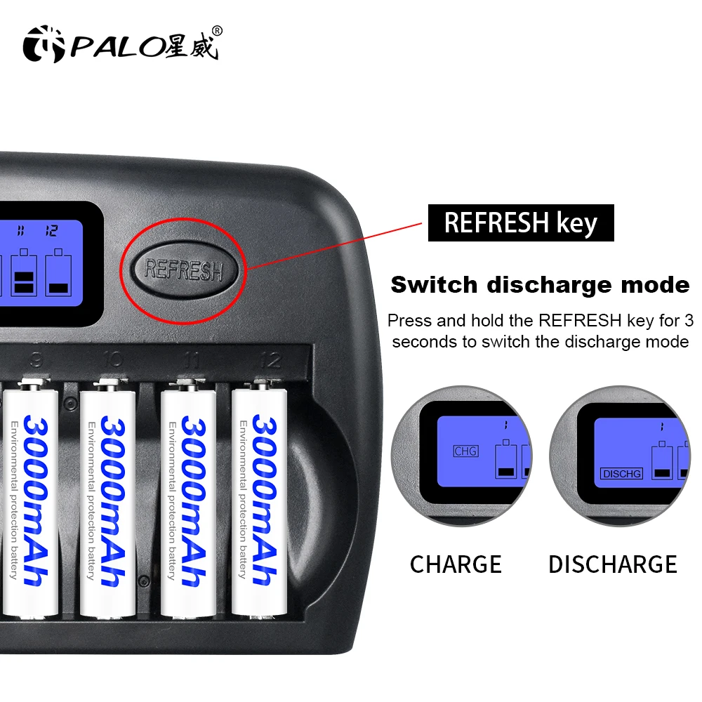Battery Charger Fast Charger 4-16 Slots Fast Smart Charger LCD display Built-In IC Protection Intelligent Rapid Battery Charger for 1.2V AA AAA Ni-MH Ni-Cd
