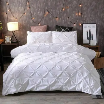 

Diamond Embroidery Pinch Pleated Duvet Cover Sets Super soft Comforter Cover Set Bedding Doona Quilt Cover with 2 Pillow Shams