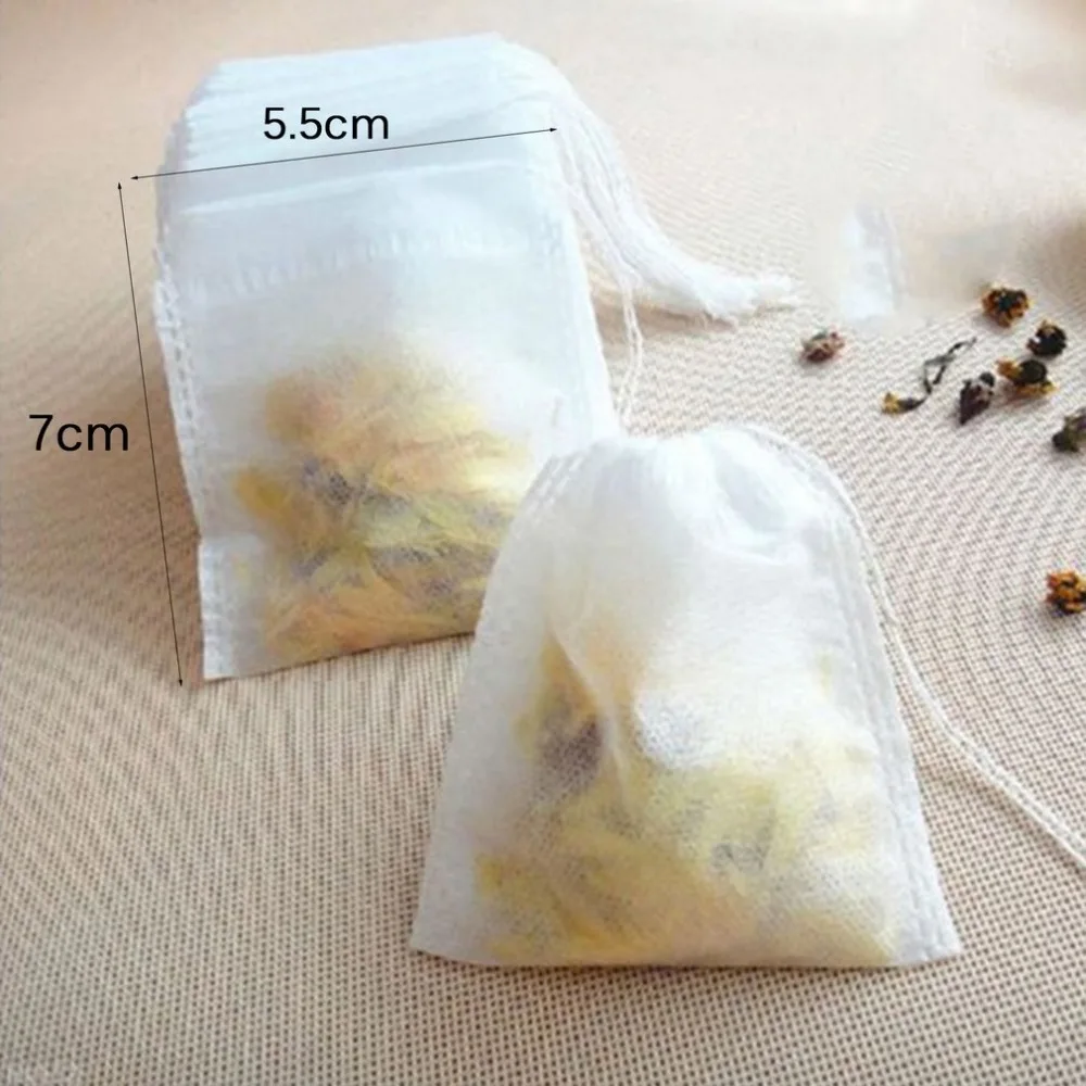 100 шт./лот чайные пакетики 5,5x7 см из нетканого материала пустые ароматизированные чайные пакетики со струной Heal Seal фильтровальная бумага для травяной листовой чай