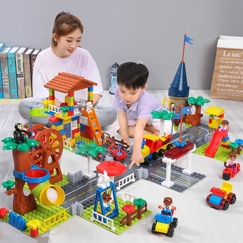 

QWZ New Big Particle Blocks Compatible Duploed City Blocks Villa House Castle Building Blocks DIY Brick Toy For Children Gifts