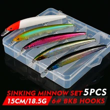 5 шт., набор рыболовных приманок Minnow, набор приманки, 18,5 г/15 см, 9 г/11,5 см, искусственные жесткие воблеры для наживки с ящиком для хранения, снасти