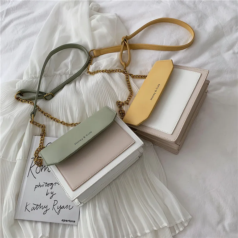 

Western Style Online Celebrity Bag Women's 2020 Summer New Style Textured Versatile Chain Square Sling Bag Contrast Color Crossb