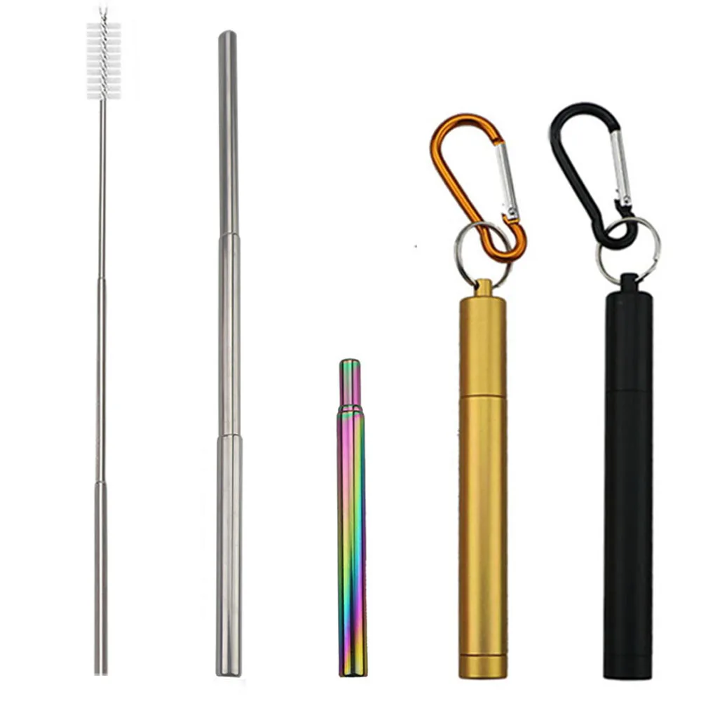 Reusable Retractable Drinking Straws Portable 304 Stainless Steel Telescopic Straw Traveling Foldable Straw with Case and Brush