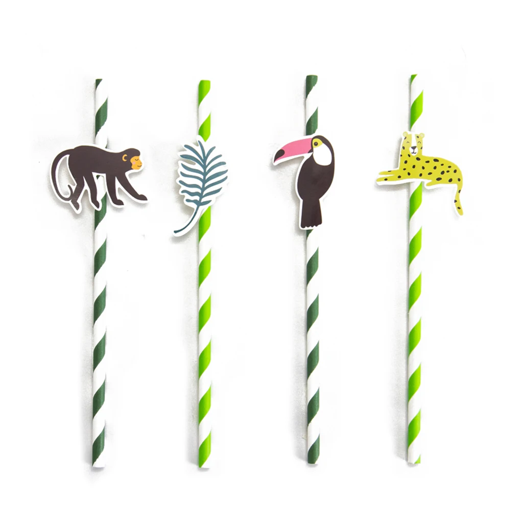 24PCS Straws Jungle Toucan Long-tailed Monkey Series Party Decor Props Jungle Toucan Long-tailed Monkey Series Party Straw