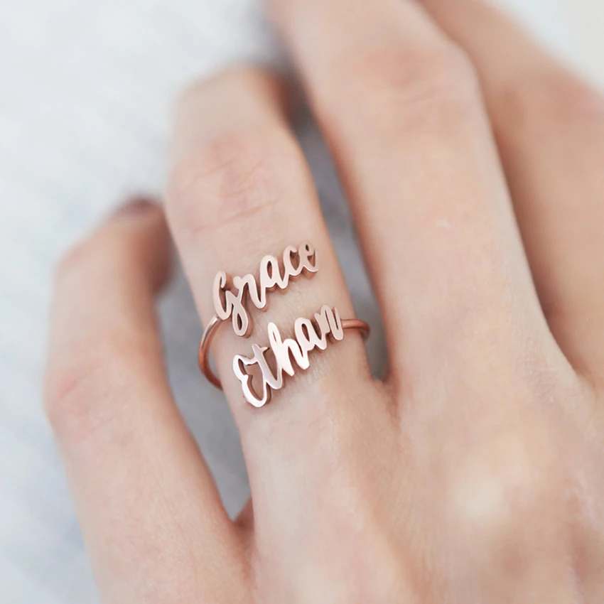 

Adjustable Double Name Ring Custom Two Name Rings Couples Names on Ring New Women Men Jewelry Stainless Steel Bague double nom