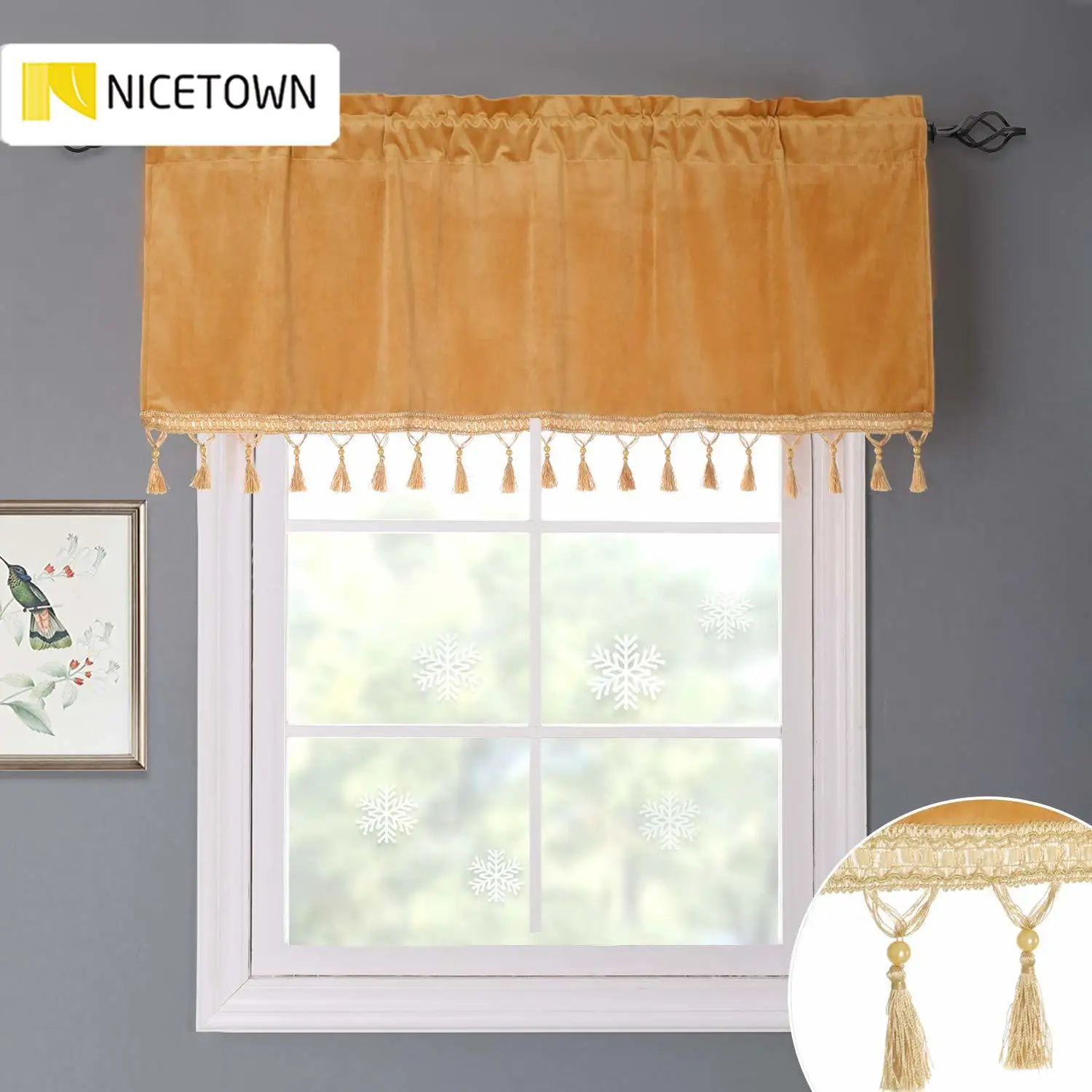 1PC Lace Floral Curtains Hollow Out Ball Trim Home Modern Cabinet Decor Valance