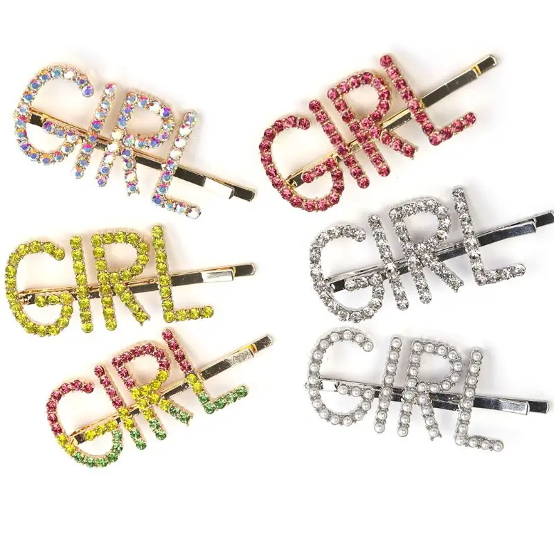 6 Pcs set Women Girls Bangs Side Clip Shiny Letter Hairpin Inlaid Rhinestone Charm Lady Hair 3