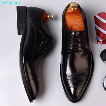 

QYFCIOUFU New Summer Men's Oxfords Shoes Genuine Leather Wedding Office high quality Mans Brogues Dress Shoe Suits Formal Shoe