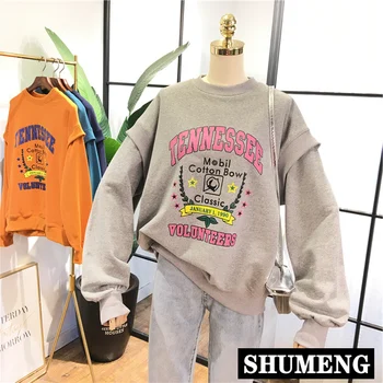 

Korean Retro Colored Letter Loose Casual Hoodie Spring Fall Women Plus-sized Terry Pullover Hoody Female Students Sweatshirts
