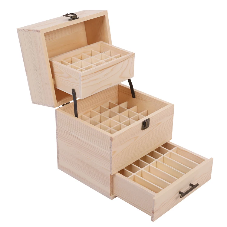 Boîte Rangement Huiles Essentielles 32 Cases - Coffret Bois Pour SPA Et Maison