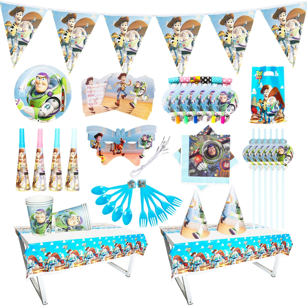 

Toy Story Boys Birthday Party Decorations Tablecloth Buzz Lightyear Paper Cups Plates Baby Shower Disposable Tableware Supplies