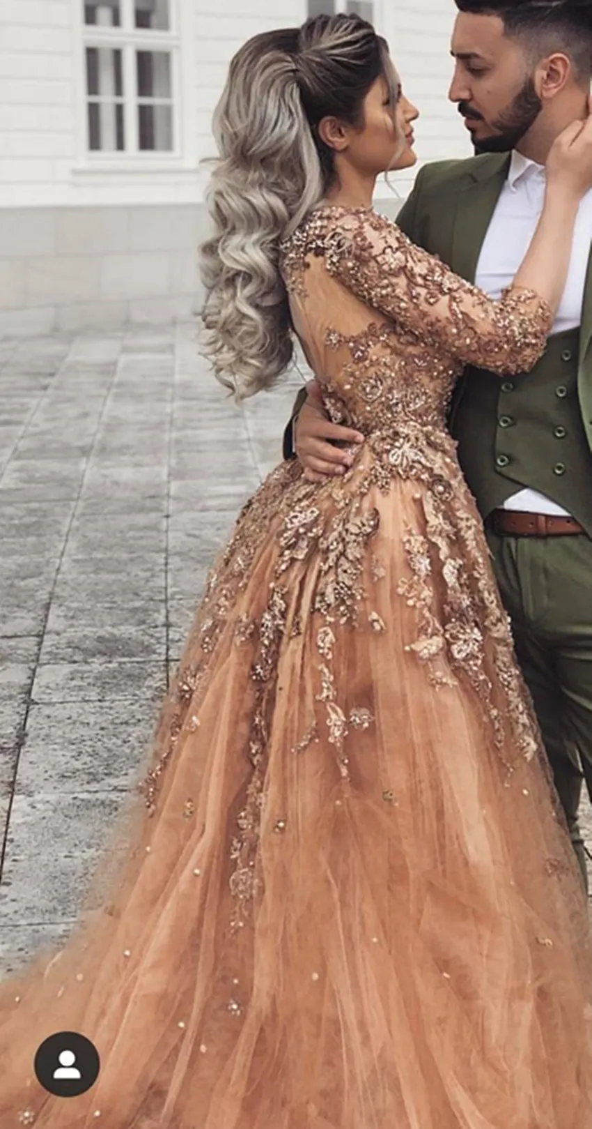 Pretty-Champagne-Lace-Mermaid-Evening-Dresses-With-Detachable-Train-Modest-Three-Quarter-Sleeves-Prom-Gowns-Vestidos (1)