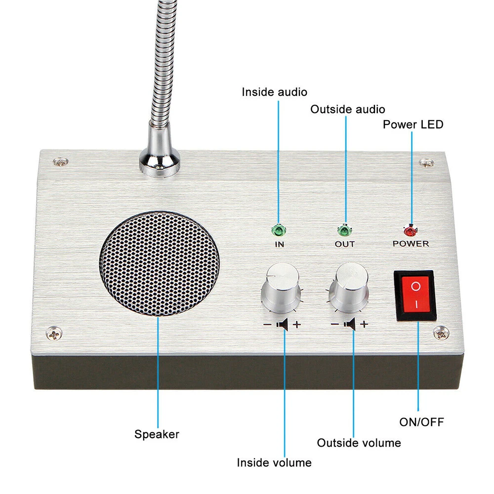 Bank Counter Window Intercom System Dual-way Intercommunication Microphone 3W/3W 