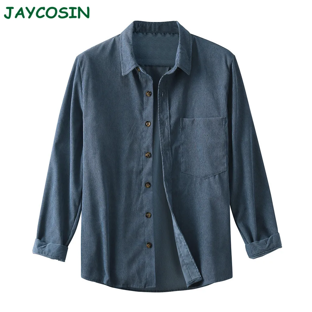 JAYCOSIN, Мужская одежда, зима, одноцветная Вельветовая рубашка, мужская мода, Ретро стиль, длинный рукав, лацканы, блузка, рубашка, уличная одежда для мужчин 1126