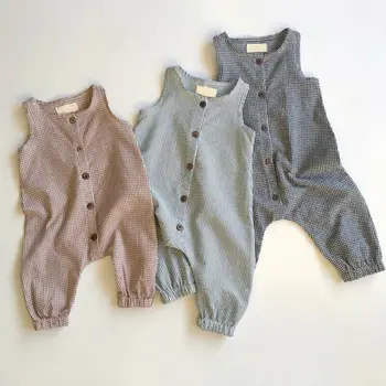 

Pudcoco Baby Spring Autumn Fashion Infant Baby Girl Boy Clothes Sleeveless Plaids Romper Jumpsuit Overall Outfit