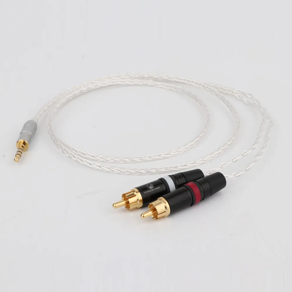 Hi end 3 5mm Balanced Male to RCA Plug Aux Cable 19x 0 1mm Silver Wire Headphone Amp