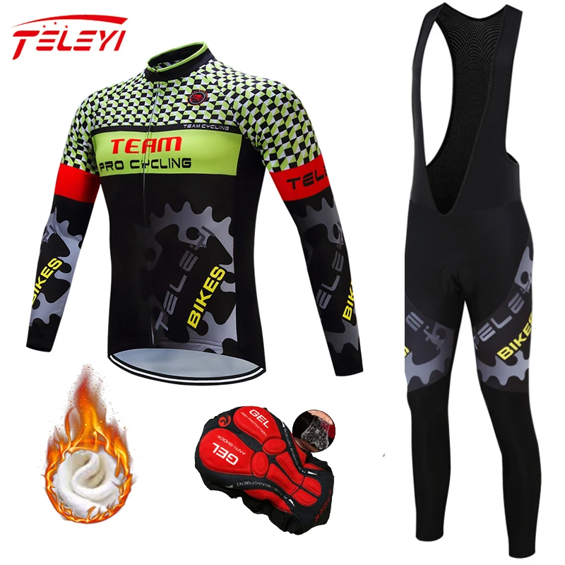 

Teleyi Pro Team Men Cycling Jersey Set Winter Thermal Fleece Warm Clothes Mountain Bike Ropa Ciclismo MTB Bicycle Sport Clothing