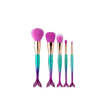 

5 PCS Professional Fairy Theme Makeup Brushes Set Cosmetics Brushes Make Up Beauty Care Tools with Mermaid Tail Shape Handle
